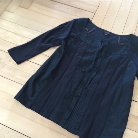 Anthropologie Deletta Navy Screen Striped Pintuck - Picture 5 of 6